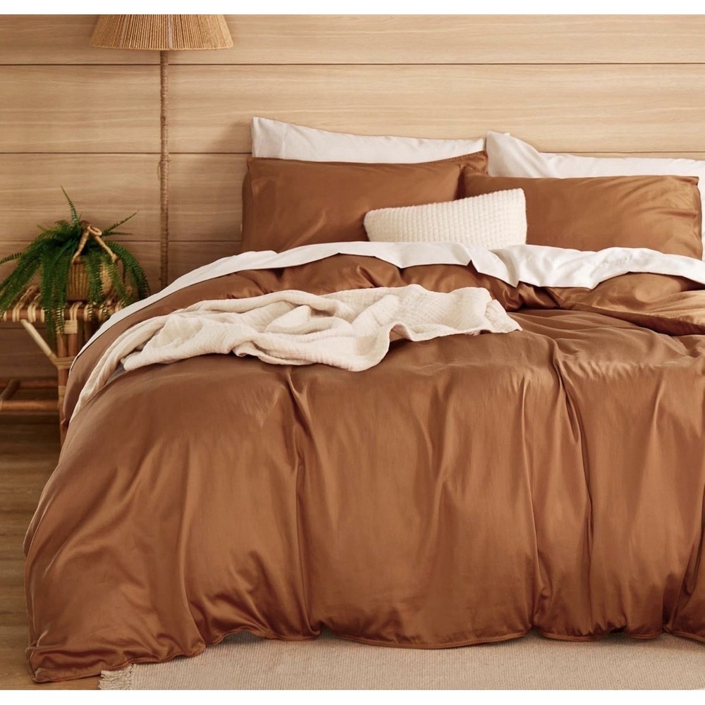Bedsure Lyocell Cotton Duvet Cover 3 Piece Set Queen Size Terracotta